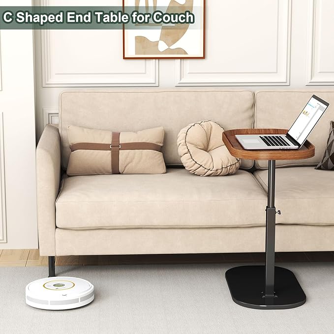 C Shaped Side Table Adjustable Height, 360°Swivel C Shaped End Table, Couch - Image 5