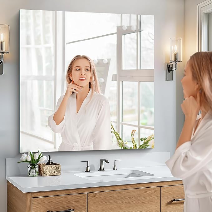 KOCUUY Large Frameless Mirror, 36x40 Inch Rectangle Bathroom Vanity Mirror - Image 5