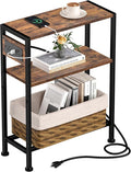 Small Narrow Side Table with Charging Station, Skinny End Table by HOME