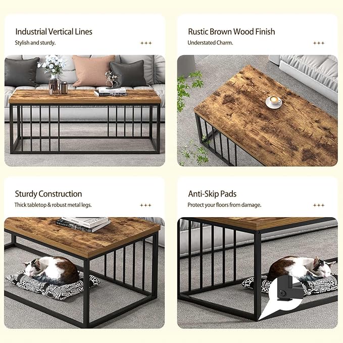 FOLUBAN Coffee Table, Modern Wood and Metal Living Room Table, Industrial - Image 5