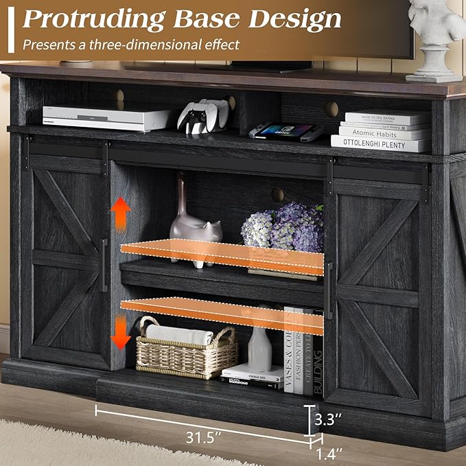 66" Farmhouse TV Stand with Sliding Barn Doors, Rustic Media Console Table - Image 4