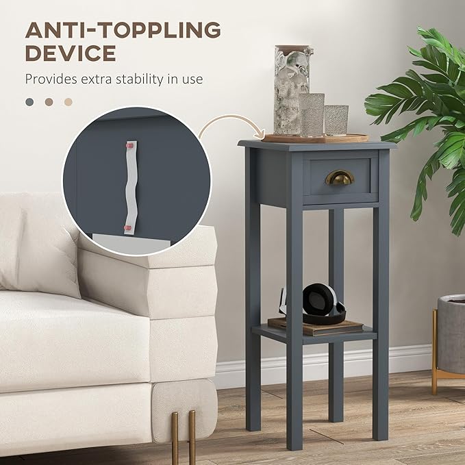 HOMCOM 2-Tier Side Table with Drawer, Narrow End Table with Bottom Shelf - Image 6