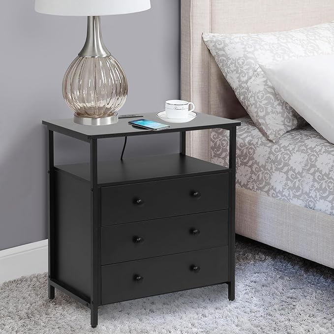 3 Wooden Drawers Nightstand, 27 Inch Wide Night Stand Set 2 - Image 2