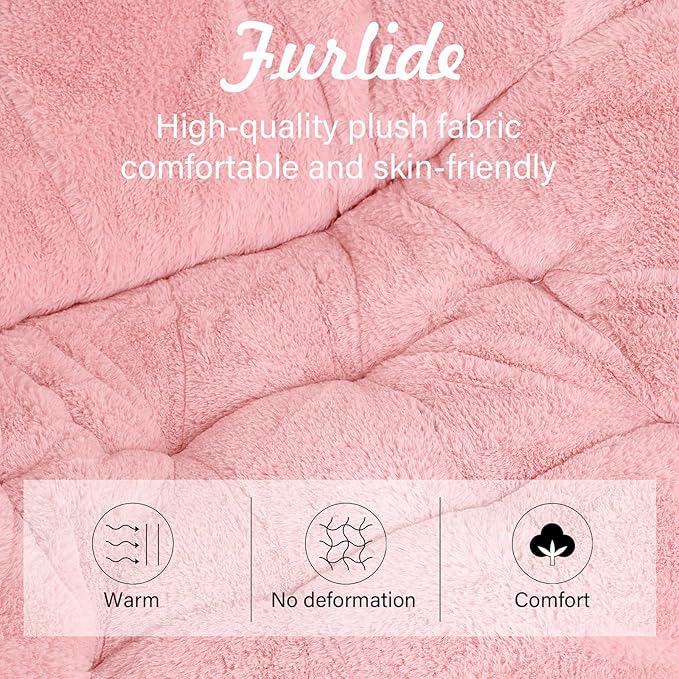 Modern Pink Faux Fur Foldable Metal Frame Recliner Chair - Image 7