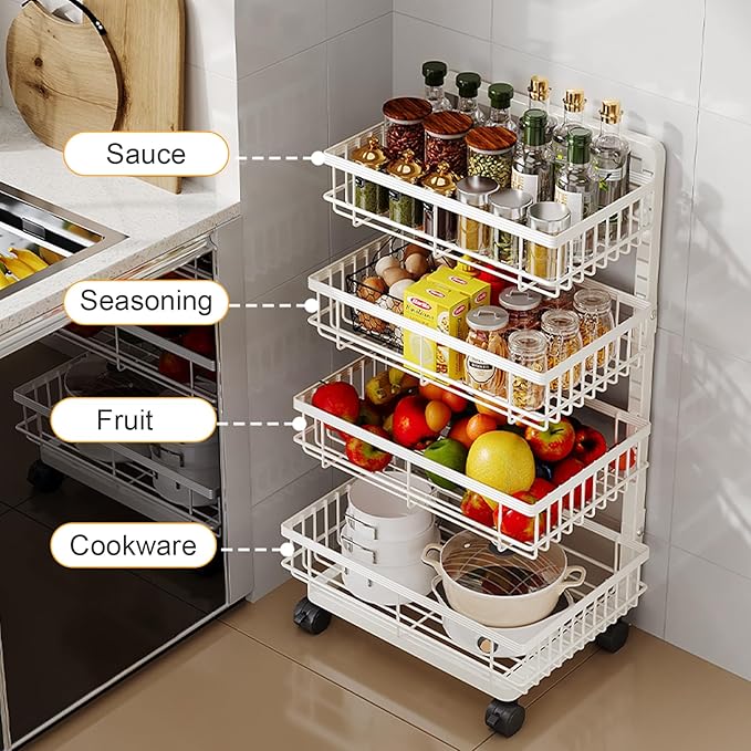 Aupekro 4-Tier Kitchen Storage Cart, Metal Utility Rolling Cart - Image 5