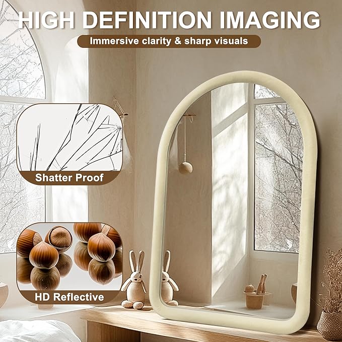 36"x24" Arched Bathroom Mirror, Wall Mounted Vanity Velvet Frame Mirror - Image 4