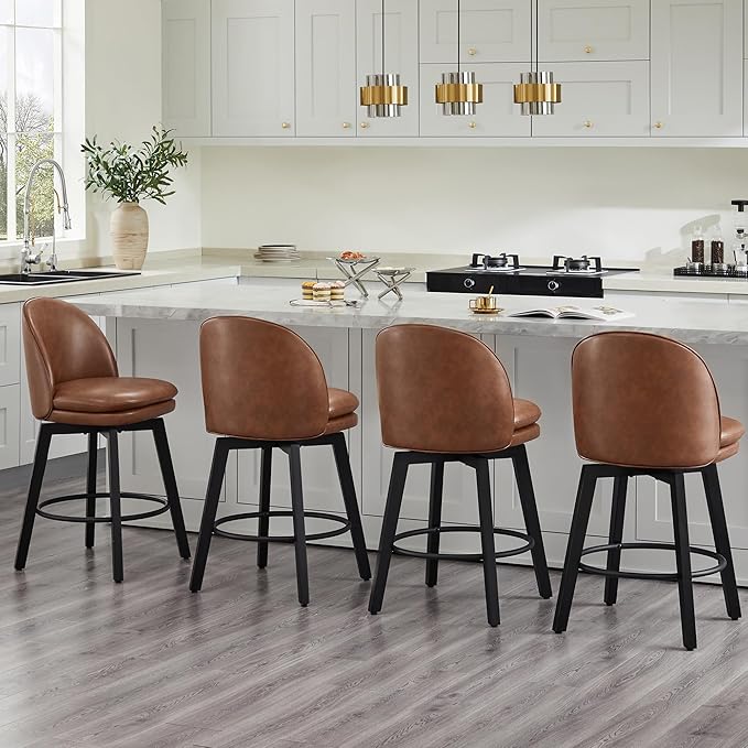 Counter Height Barstools 26 inch Upholstered Swivel Bar Stools - Image 8