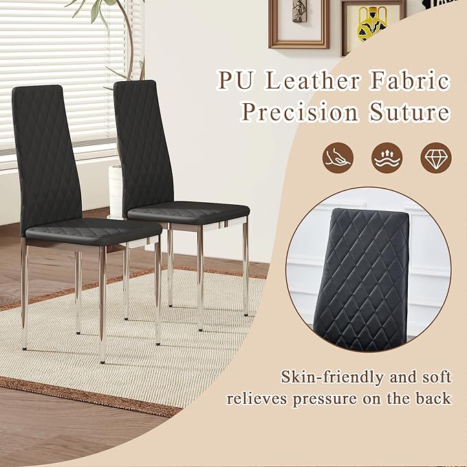 JT Modern Minimalist Dining Chair Fireproof Leather Sprayed Metal Pipe Diamond - Image 5