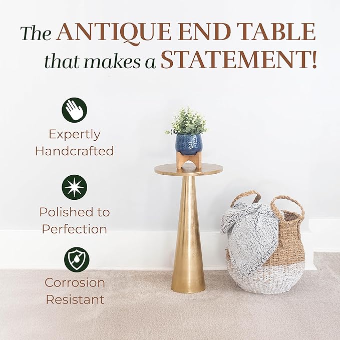 OBJET D'ART Small Round Gold End Tables, Vintage Metal Accent, Coctail and - Image 4