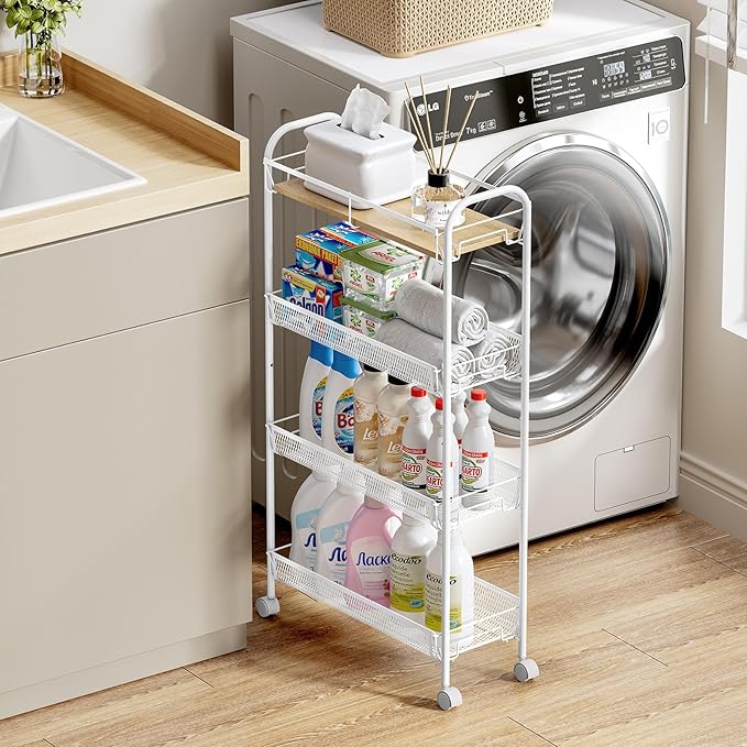 KINGRACK Metal Slim Rolling Cart, 4-Tier Metal Utility Cart, Storage Cart - Image 4