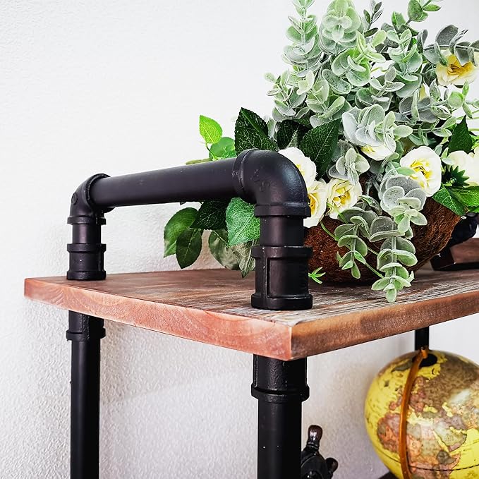 Industrial Bookshelves, Wood Pipe Bookshelf, 5 Shelf Rustic Display Storage - Image 6
