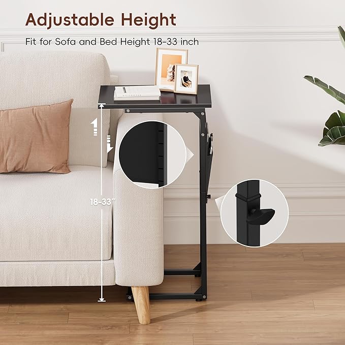 VAGUSICC C Shaped End Table, Adjustable Height Sofa Table Small Couch Side - Image 4