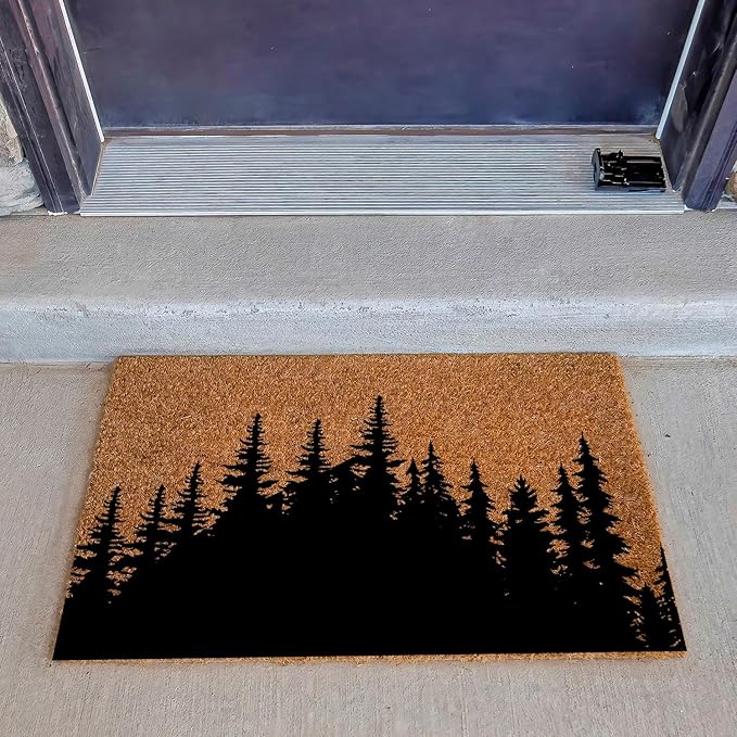 Funny Coir Doormat Tree Line Forest Landscape Front Door Mats Entryway Outdoor - Image 3