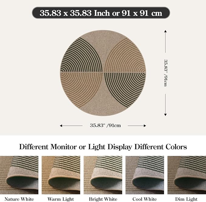 Lahome Modern Rainbow Round Rug 3ft, Circle Indoor Outdoor Rugs - Image 2