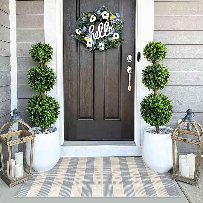 OJIA Outdoor Porch Rug Front Door Mat 24'x51, Washable Checkered Entry Striped - Image 6