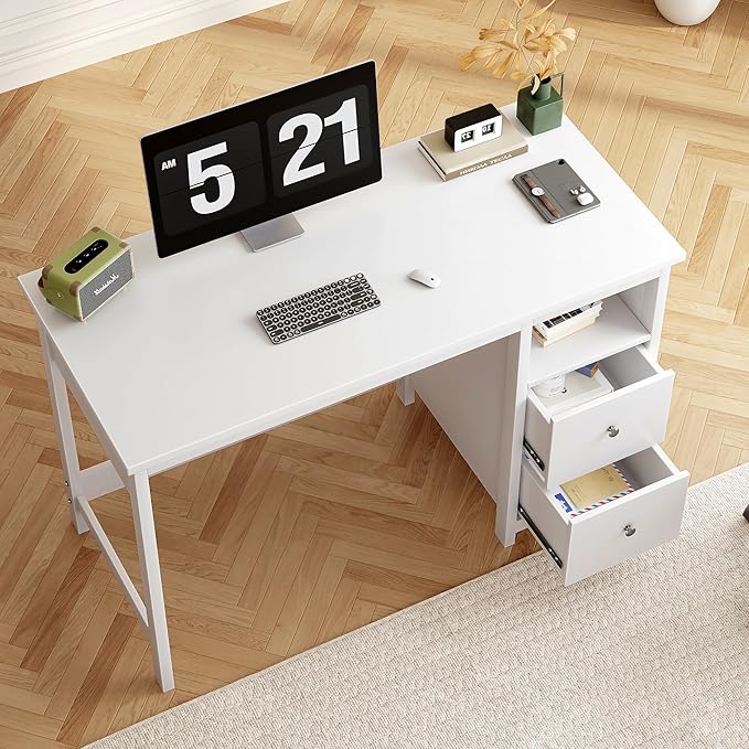 BHG White Desk with Drawers, Modern Small Computer Desk - Image 4