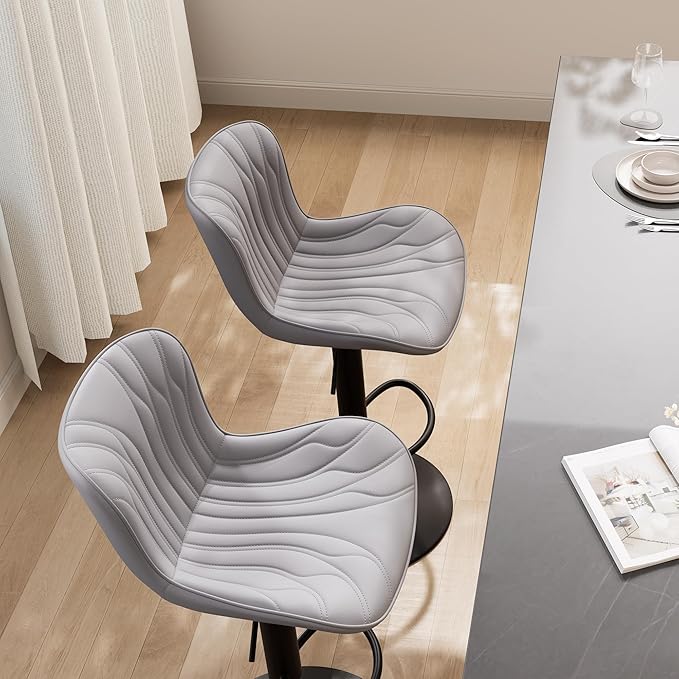 YOUNIKE Single Grey Bar Stools Modern Swivel Counter Height Bar Chair - Image 6
