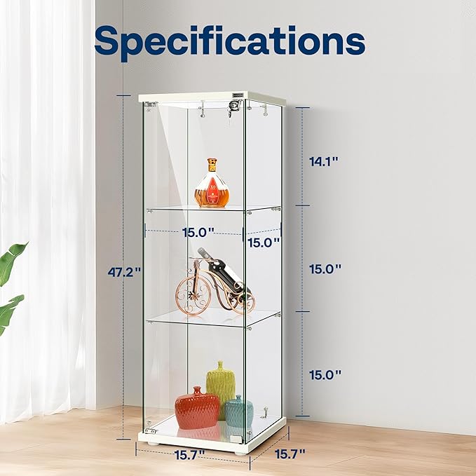 VIVOHOME 3 Layers 15.7''W x 15.7''D x 47.2''H Glass Display Cabinet Countertop - Image 7