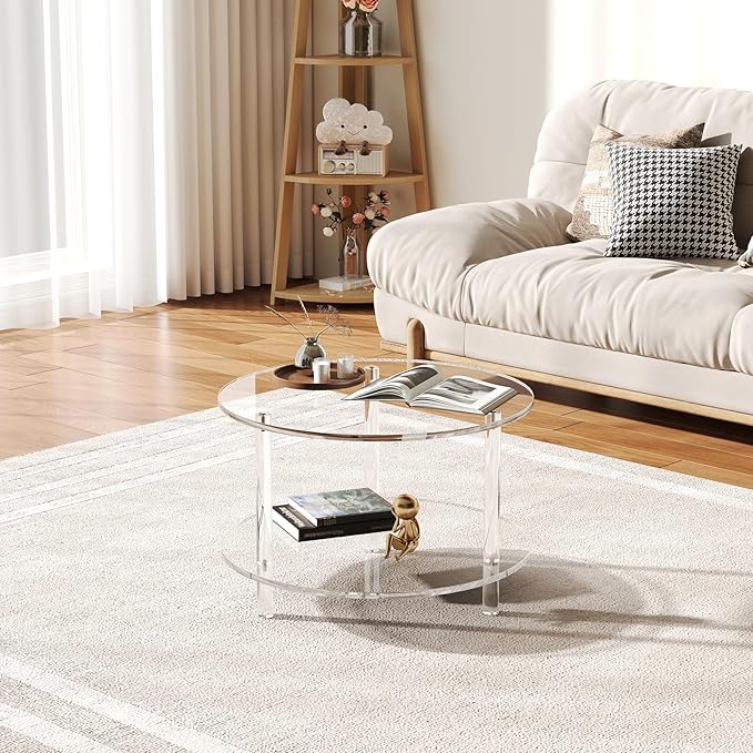 Acrylic Round Coffee Table, 23.6" Wide Modern Tea Table - Image 2