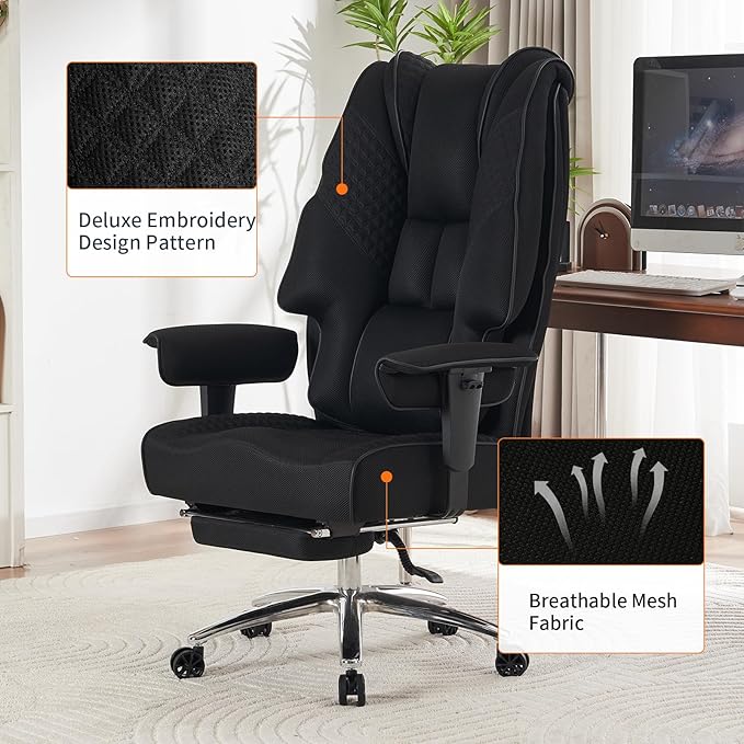Big and Tall Office Chair 400lbs Wide Seat, Leather High Back Executive Office - Image 6