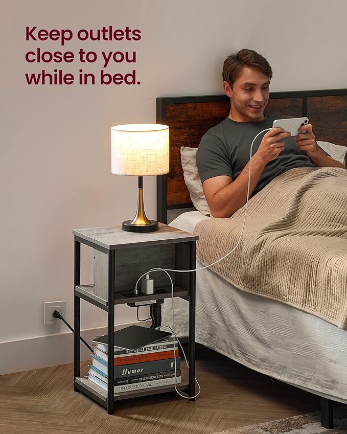 VASAGLE Side Table with Charging Station, 3-Tier End Table with USB Ports and - Image 7