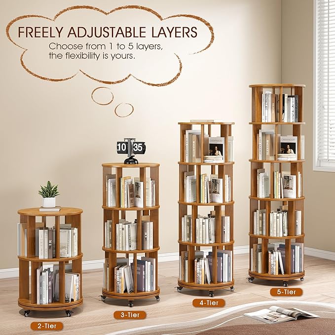 5 Tier Rotating Bookshelf Tower Spinning Bookshelf - Image 4