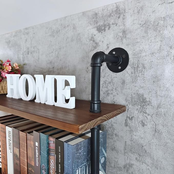 Pipe Industrial Shelves, Wall Mounted Wood Metal Ladder Rustic Bookshelf - Image 8