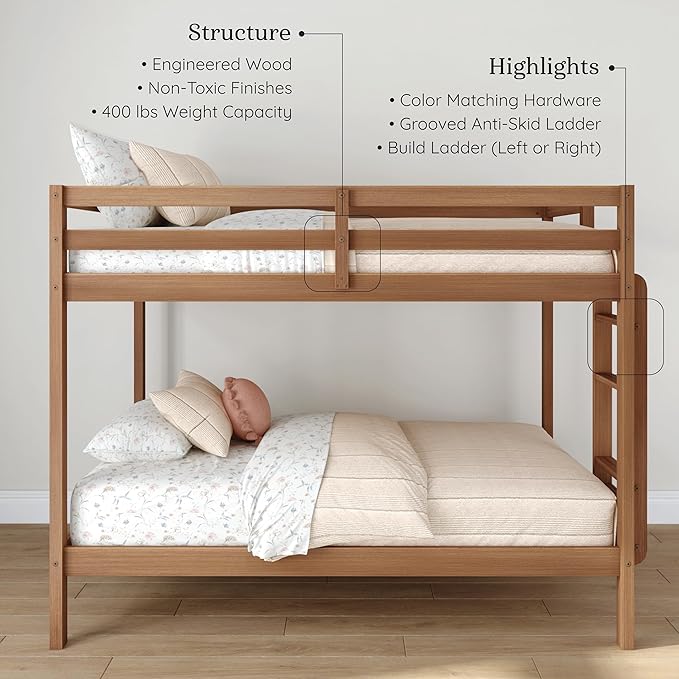 Grain & Grove Bear Twin Over Twin Bunk Bed, Sturdy Bunk Bed Frame - Image 3