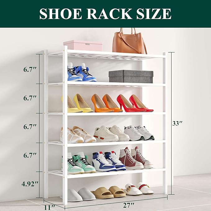 Smiry Shoe Rack, 5 Tier Bamboo Shoe Organizer, Stackable Free Standing Wooden - Image 2