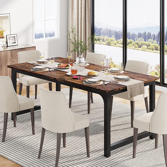 LITTLE TREE 70.9 Inch Large Dining Table Rectangular Kitchen Furniture - Image 4