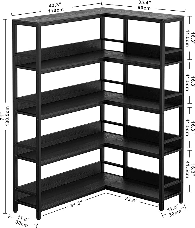 IRONCK Industrial Bookshelves 5 Tiers Corner Bookcases - Image 3