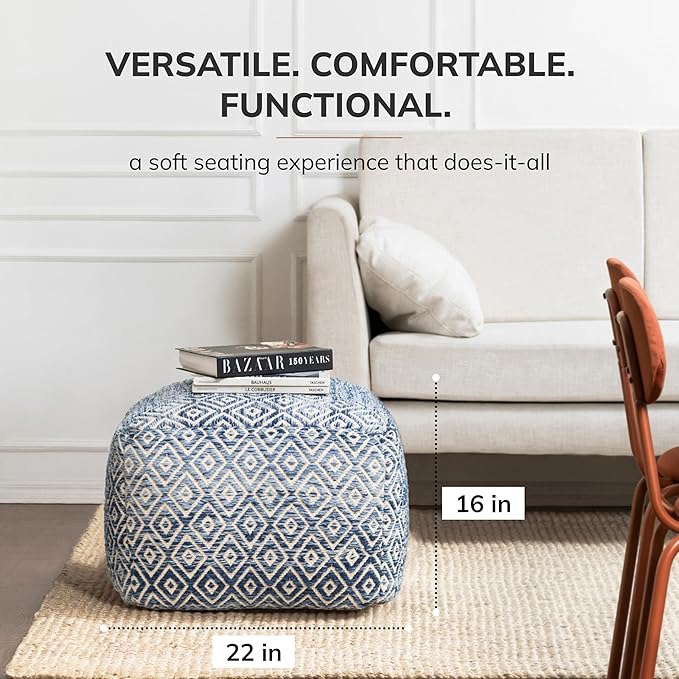 Anji Mountain 22"x22"x16" Handmade & Handcrafted Ottoman Pouf Comfortable Pouf - Image 3