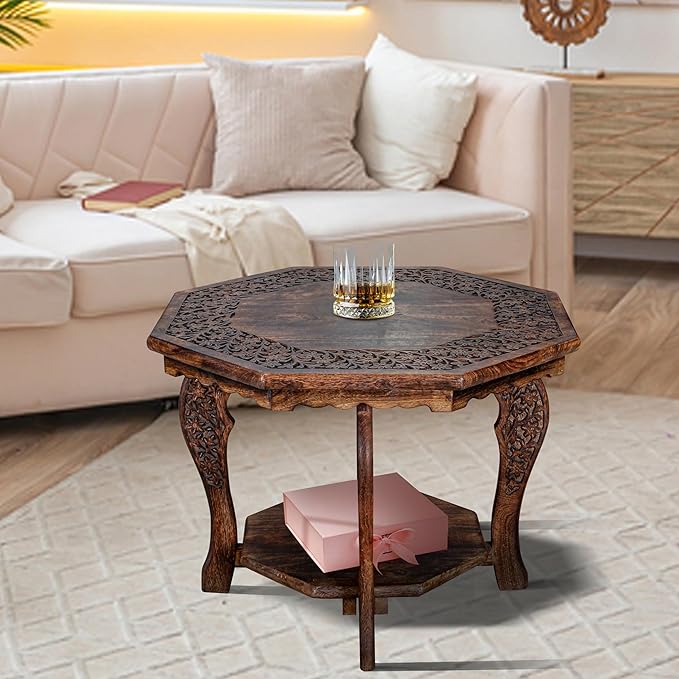 The Wooden Town Farmhouse Octagon Accent End Table, Rustic Side Table - Image 9