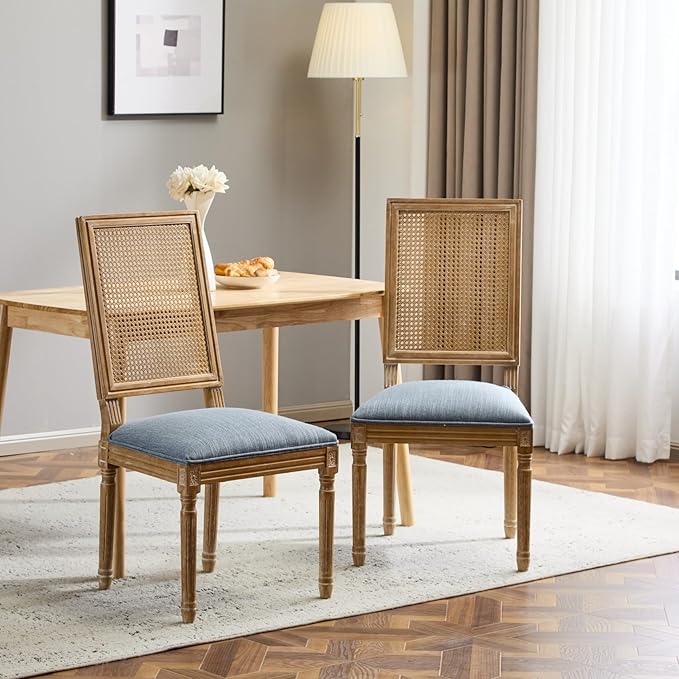 Merax Upholstered Solid Wood Dining Chairs Set of 2, French Country Style - Image 4