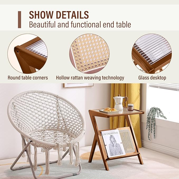 Tiita Rattan Side Table, Mid Century Nightstand, Bamboo Accent Bedside Tables - Image 4