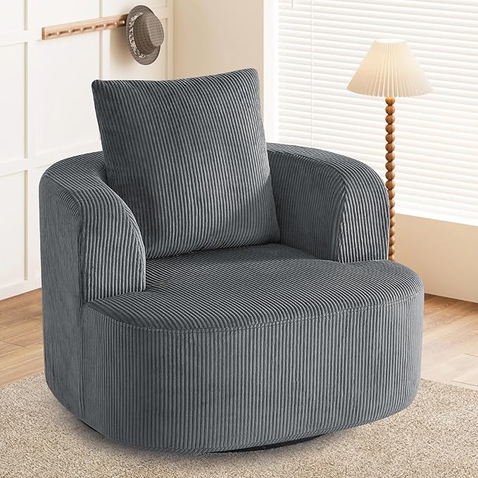 Furnimart 360° Swivel Barrel Accent Chair, Round Upholstered Comfy Lounge Chair by FurnimartFurniture
