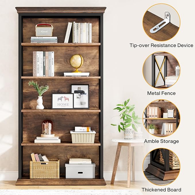 Tribesigns 6-Tier Bookcase, 71 Inches Industrial Bookshelves and Bookcases - Image 8