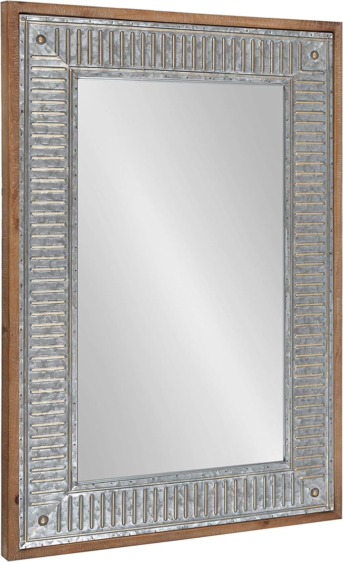 Kate and Laurel Deely Farmhouse Wall Mirror, 20 x 30, Rustic Brown and Silver by KateandLaurel