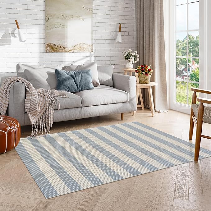 OJIA Washable Area Rugs 4'x6', Striped Outdoor Rug Cotton Woven Entryway Rugs - Image 9