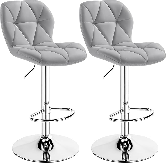 Yaheetech Grey Bar Stools Set of 2, PU Leather Bar Chairs by Yaheetech
