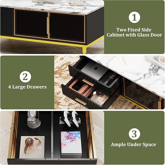 GAOMON Coffee Table for Living Room, Faux Marble Coffee Table - Image 3