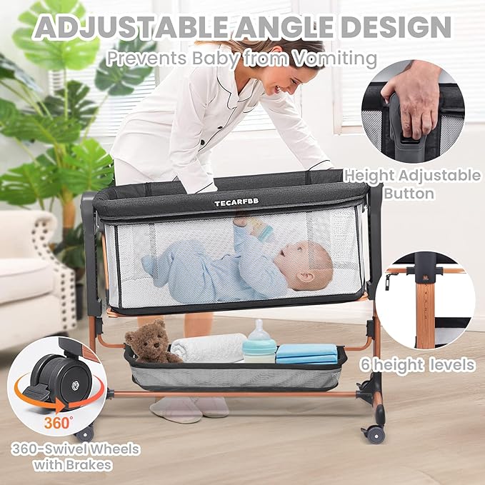 Baby Bassinet, 3 in 1 Bedside Sleeper - Image 4