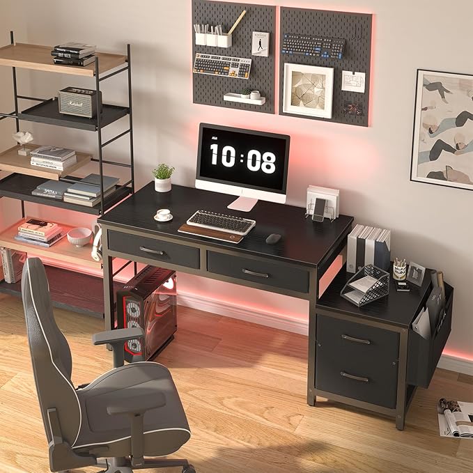 Lufeiya Gaming Desk with Fabric File Drawers Cabinet, 57 Inch Home Office Desks - Image 2