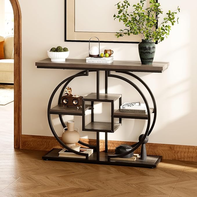 GiftGo Narrow Console Table for Entryway Industrial 4-Tier Sofa Table Behind - Image 7