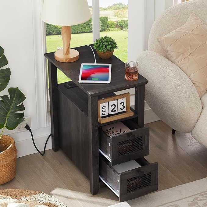 Farmhouse XXL End Table with Charging Station, Narrow Side Table with USB Ports - Image 5