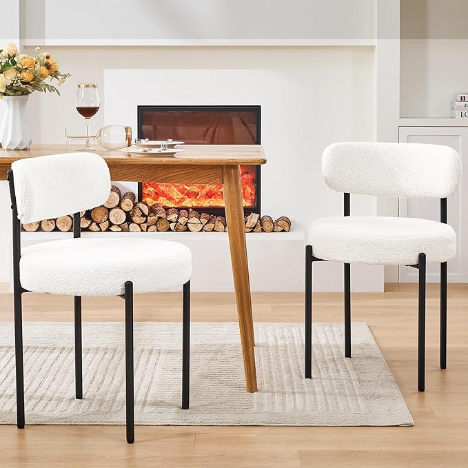 Dining Chairs Set of 2, Curved Backrest Upholstered Dining Room Chairs by Viroformo