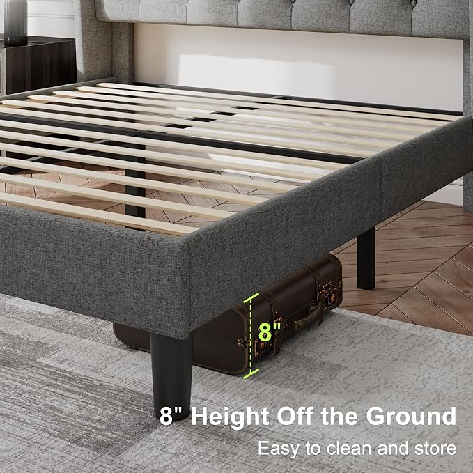 Feonase Queen Bed Frame with Upholstered Wingback Headboard, Platform Bed and - Image 4