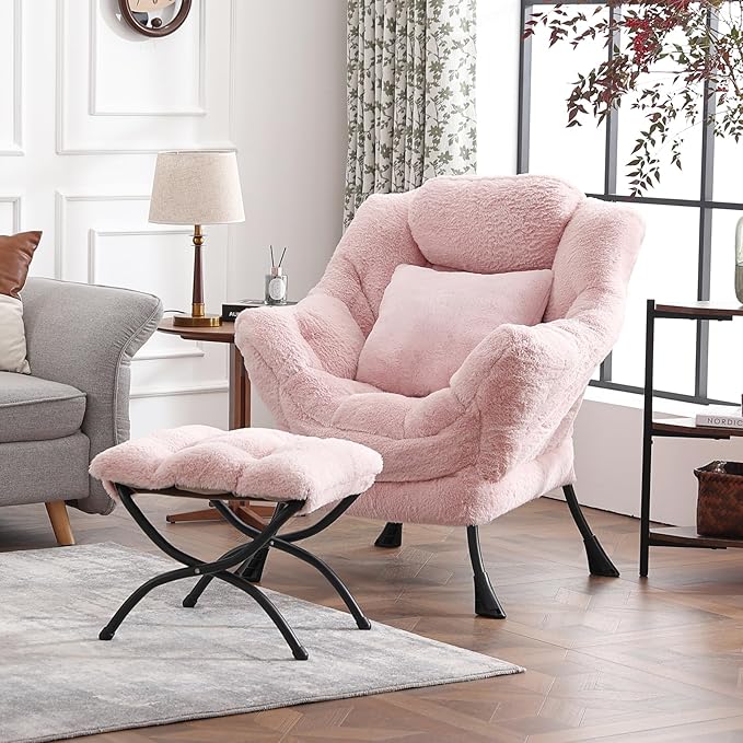 Large Lazy Chair with Ottoman, Accent Reading Chair with a Throw Pillow - Image 5