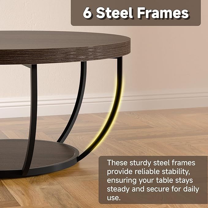 Round Coffee Table, 2-Tier Storage - Image 4