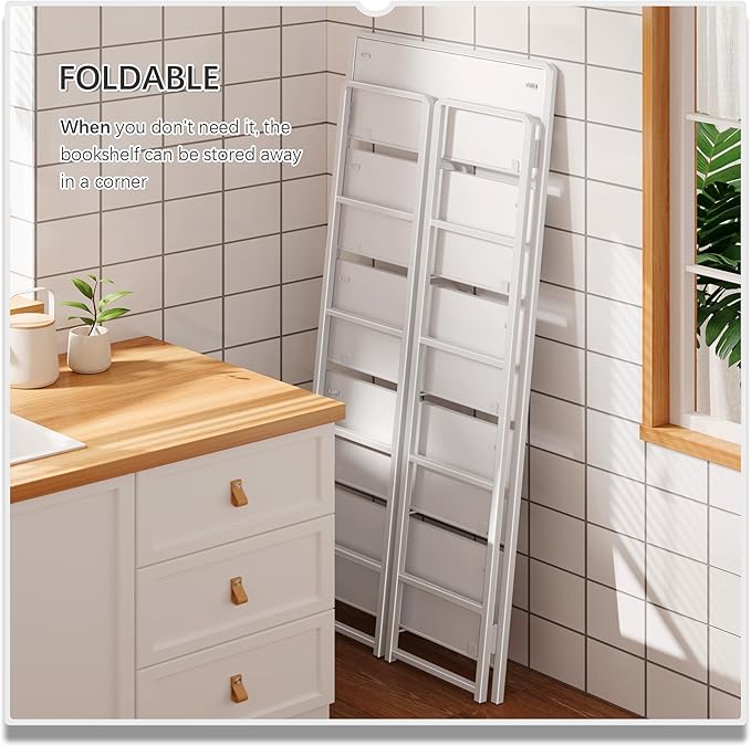 4NM No-Assembly 5 Tiers Folding Bookshelf Storage Shelves Vintage Bookcase - Image 4